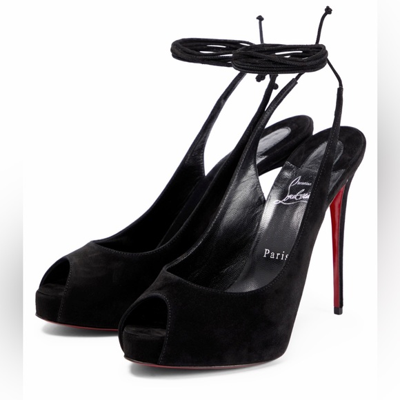 Christian Louboutin Lace Up NVP Suede Peep-Toe Pumps - Picture 1 of 13